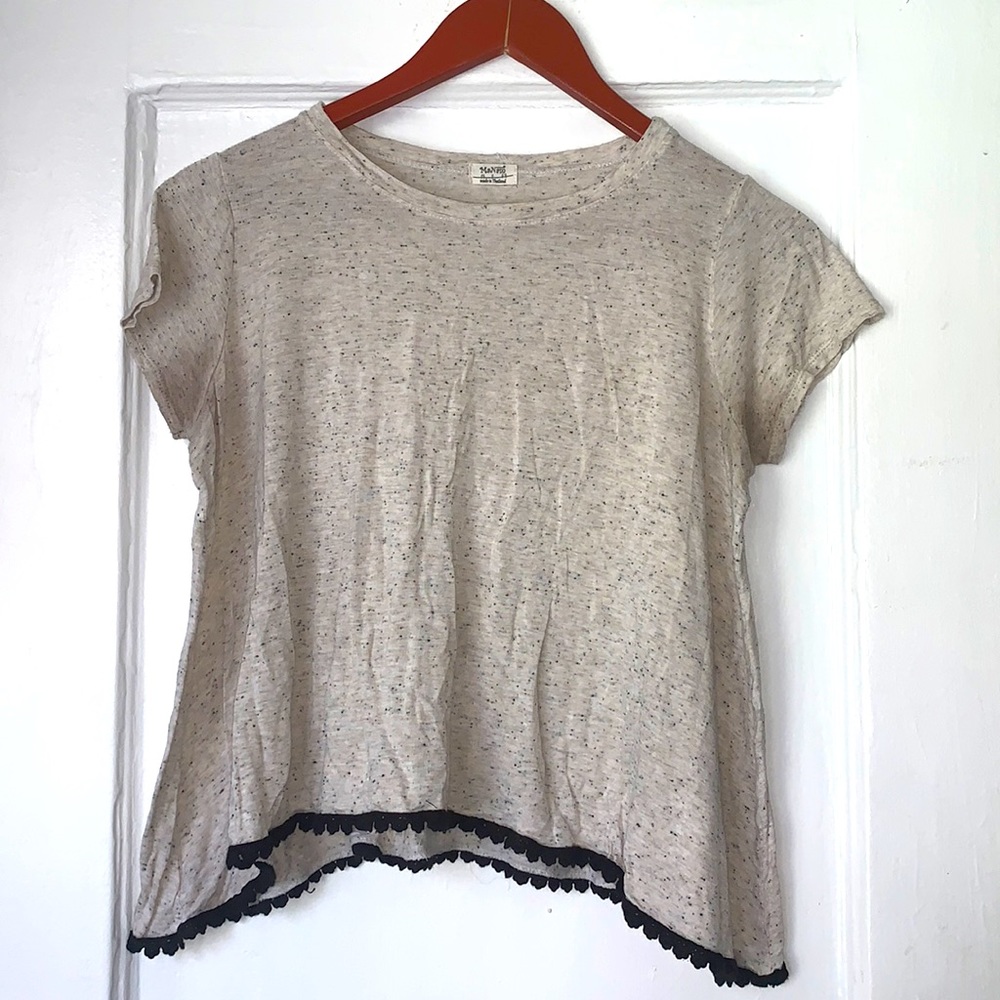 “peachy” short sleeve t-shirt crop top distressed light pink peach color